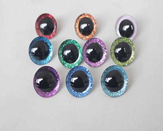 10Pairs Size 9/12/14/16/18/20/25/30/35mm 3D Plush Glitter Safety Eyes with Glitter Colour and Washer #DIY amigurumi crochet plush doll toy making