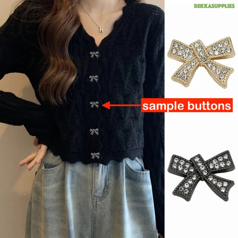 25mm 10Pieces Bow Ribbon Style in Gold and Silver Metal Shank Rhinestone Button