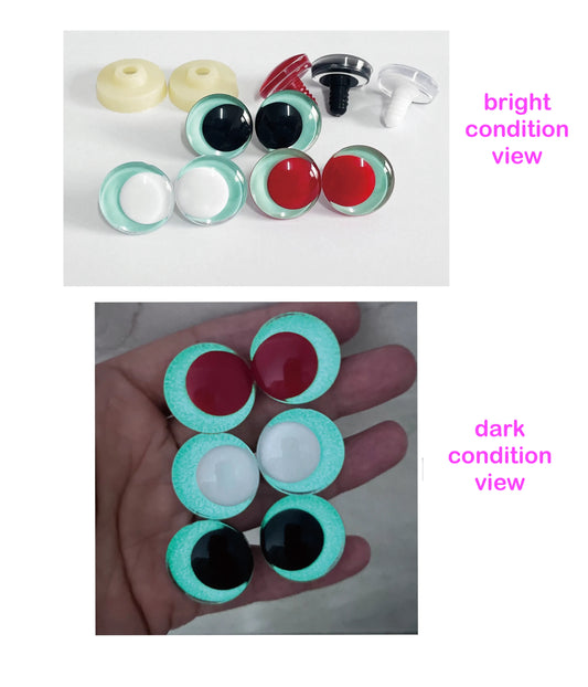 20PCs 12mm-35mm Cartoon Funny Safety Eyes with Glitter Colour & Washers, Red/White/Black Glowing Pupil Eyes #amigurumi plush stuffed making
