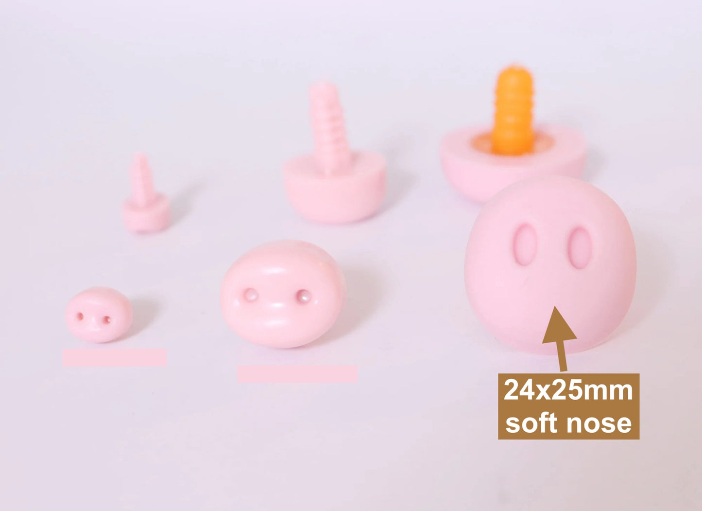 8x10mm/15x18mm/24x25mm Knitted Stuffed Pig Plastic Pink Safety Nose with Washers, 50PCs