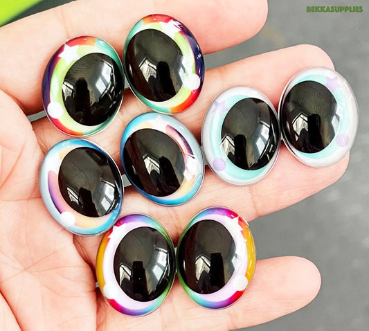 10Pairs 18x24mm Oval Shape Clear Cartoon Safety Eyes Black Pupil Eyes with Glitter Colour and Washers #DIY amigurumi plush stuffed making