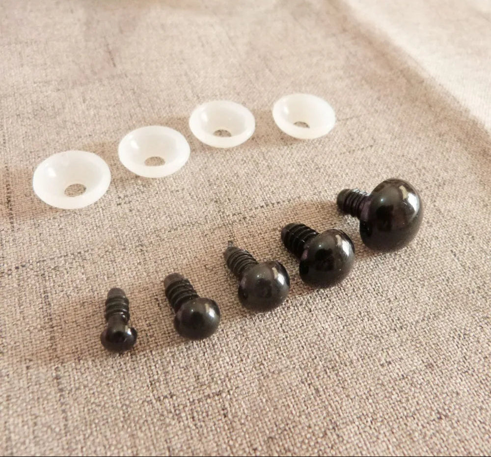 10Pairs Size 4mm 4.5mm-50mm Black Eyes, Safety Eyes with Washer Round Full Black Eyes #DIY doll plushies amigurumi stuffed animal making