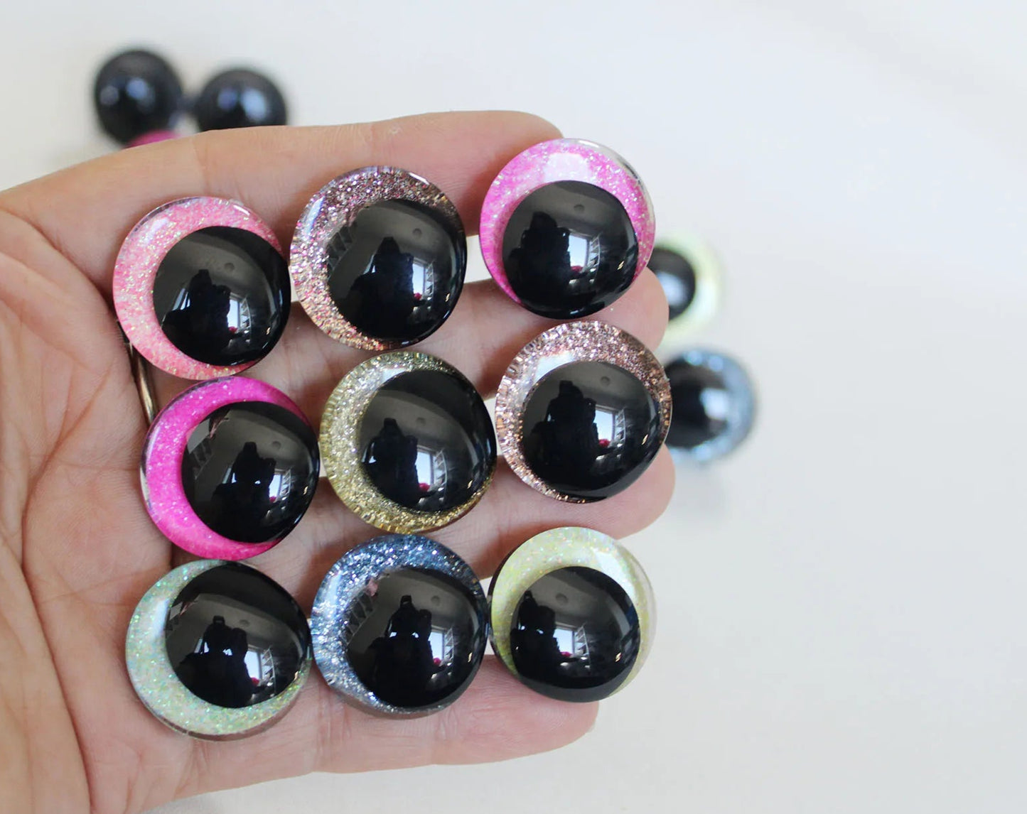 10Pairs Size 12/14/16/18/20/25/30/35mm Cartoon 3D Glitter Funny Style Safety Eyes with glitter colour and washer #DIY Plush Stuffed Amigurumi Doll Toy making