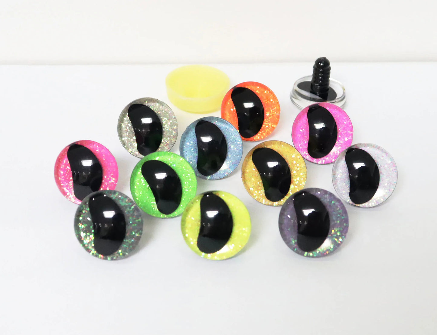 20PCs Size 16-18-20-25-30mm 3D Clear Safety Eyes with Black Pupil Funny Moon Eyes + Glitter Colour & Washer #DIY amigurumi plush stuffed doll toy making