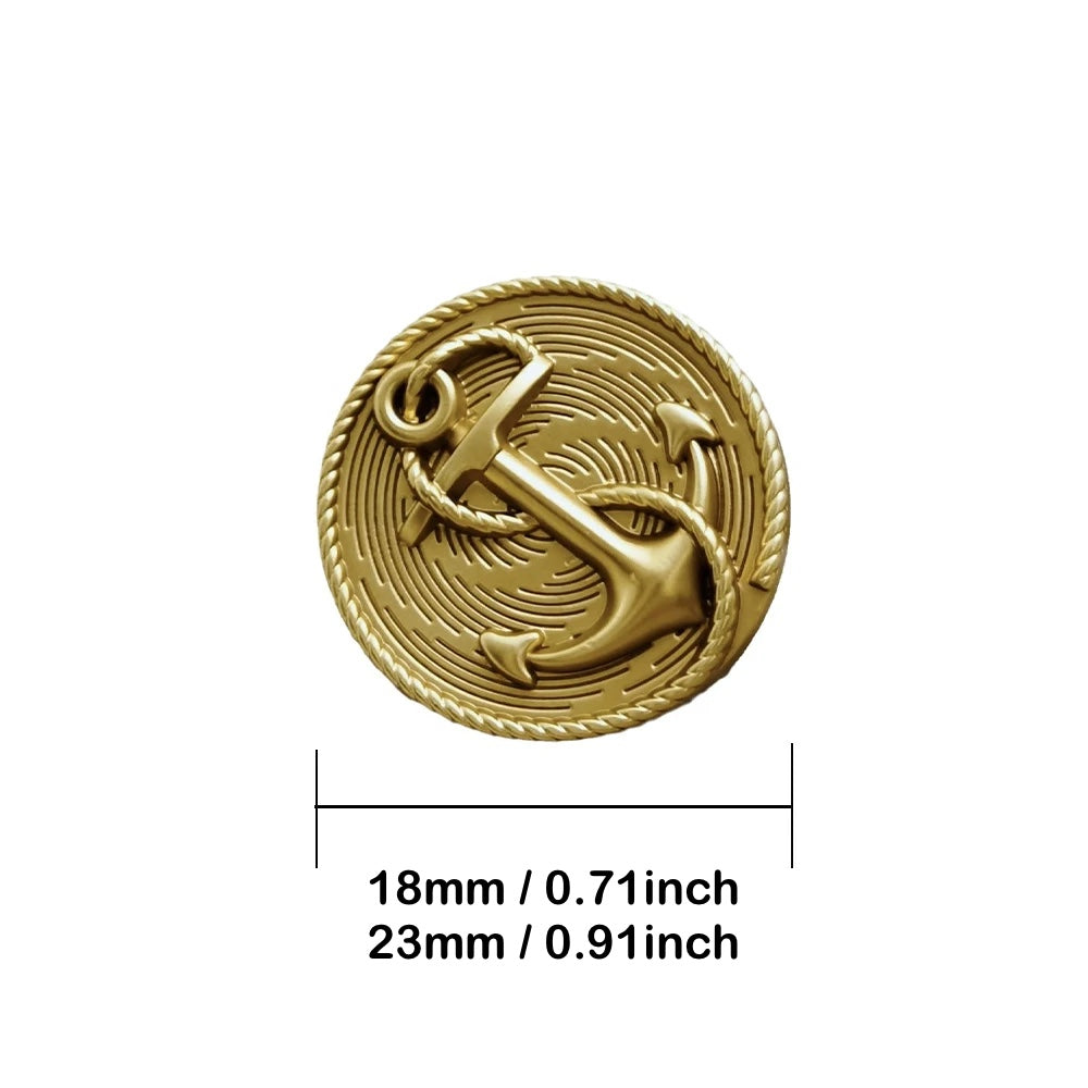 18mm 23mm 10PCs Metal Button in Gold and Silver with Anchor Design Shank Style Button