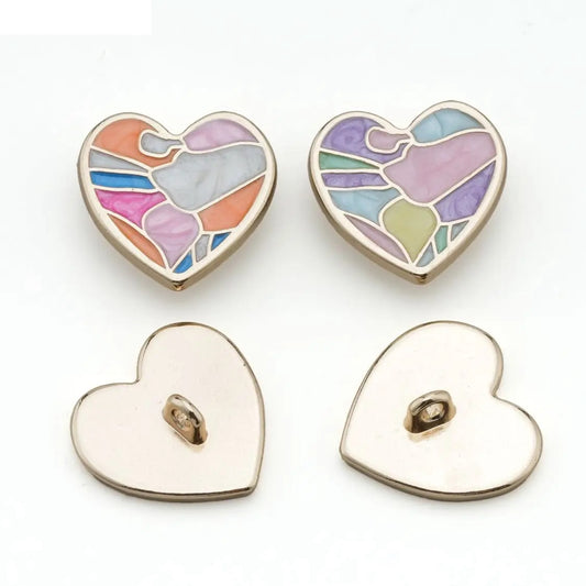 20mm 5PCs Colourful Heart Metal Button in Two Different Tone Metal Shank Buttons