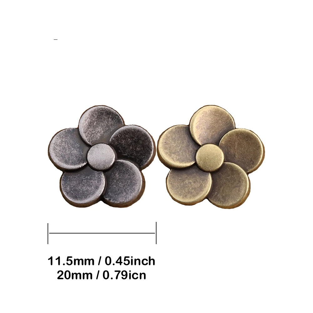 10PCs 11.5mm / 20mm Bronze and Silver Flower Shank Metal Button 2 sizes option