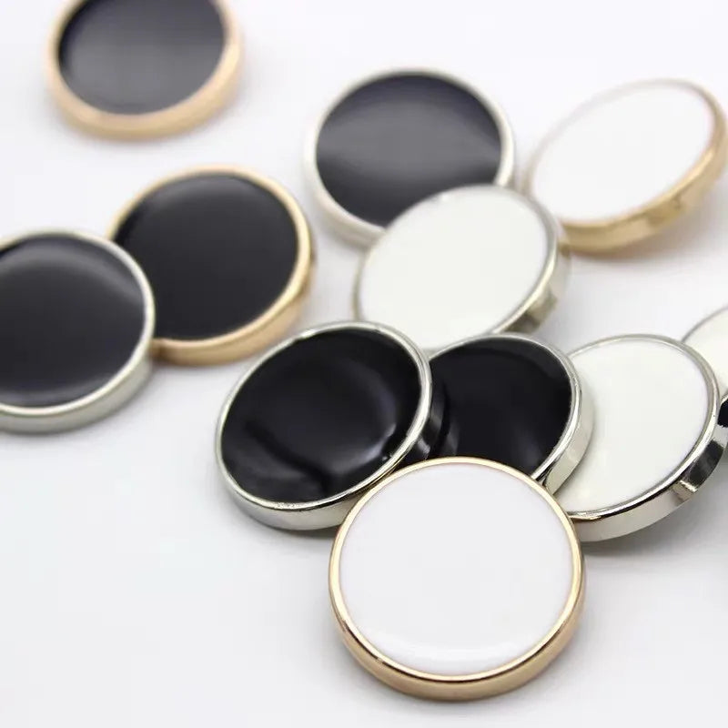 10PCs 11.5mm 15mm 20mm 25mm Black Metal Button White Metal Button with lining round shank style buttons