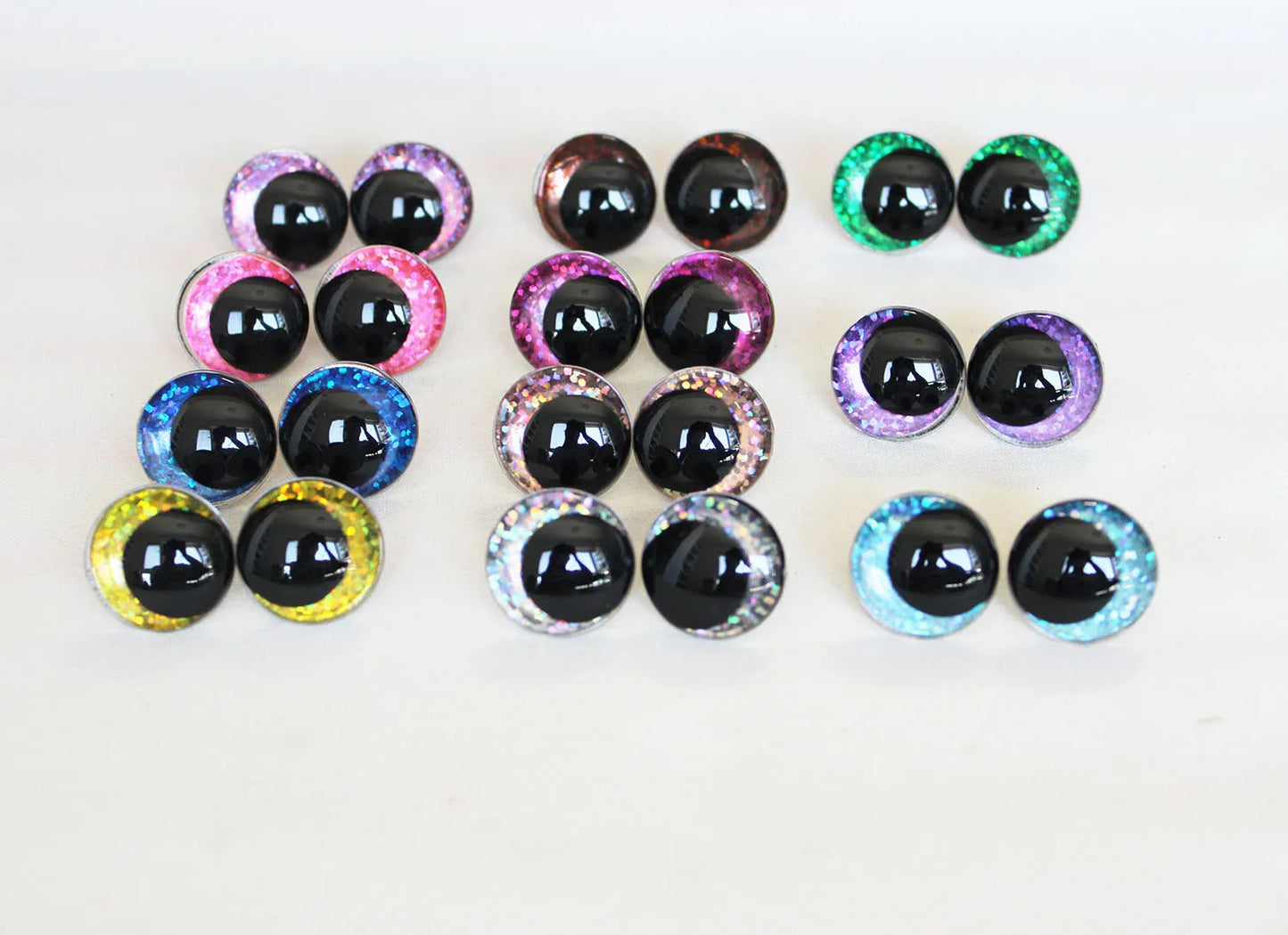 10Pairs Size 12/14/16/18/20/23/28mm Cartoon Round Safety Eyes with washer and glitter colours #DIY amigurumi plush making