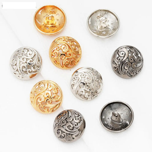 5PCs 12.5mm 15mm 18mm 20mm 23mm 25mm Gold/Silver/Black Round Hollow Metal Shank Button