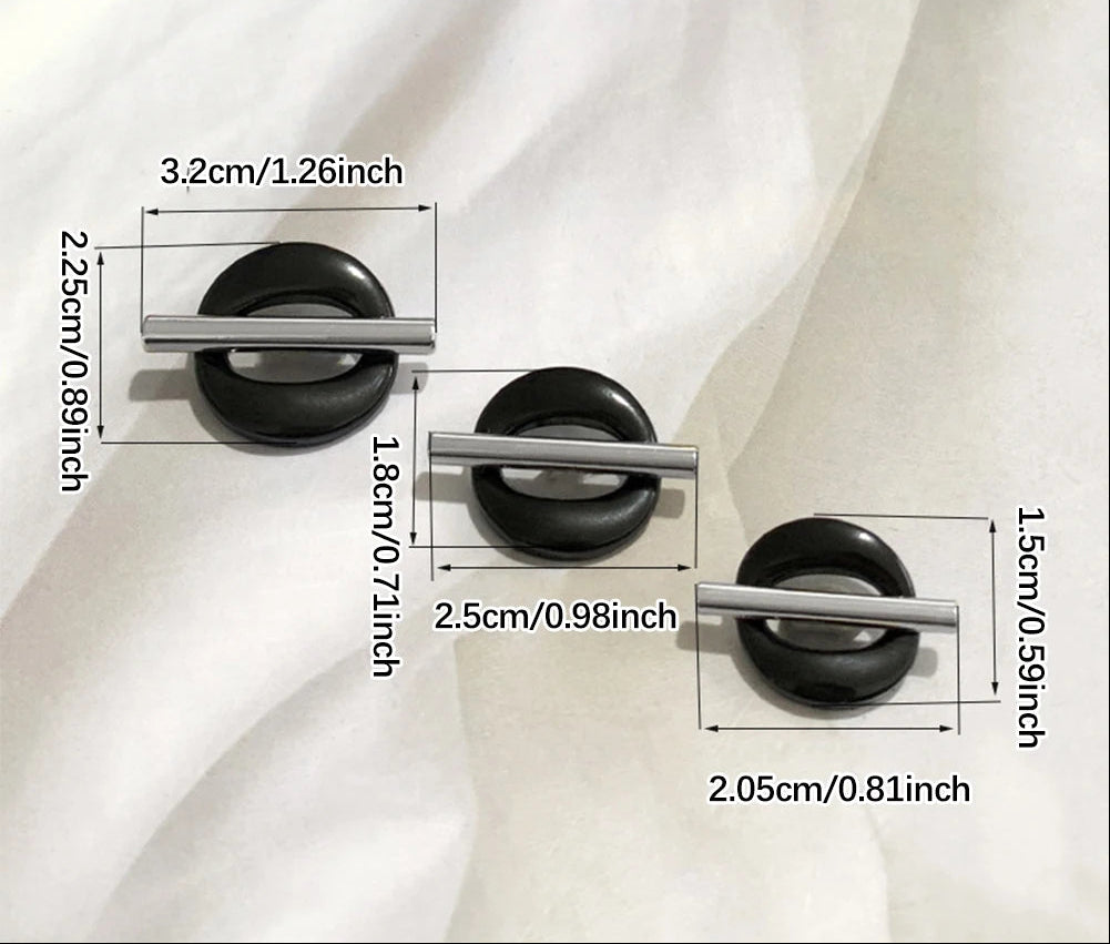 10PCs 20.5mm-25mm-32mm Metal Button Hollow Shank Oval Design in Black and Gold