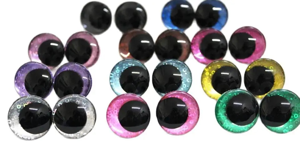 10Pairs Size 12-14-16-18-20-25-35-40mm Cartoon 3D Glitter Funny Toy Safety Eyes with glitter colour & washer #DIY Amigurumi Plush Stuffed making