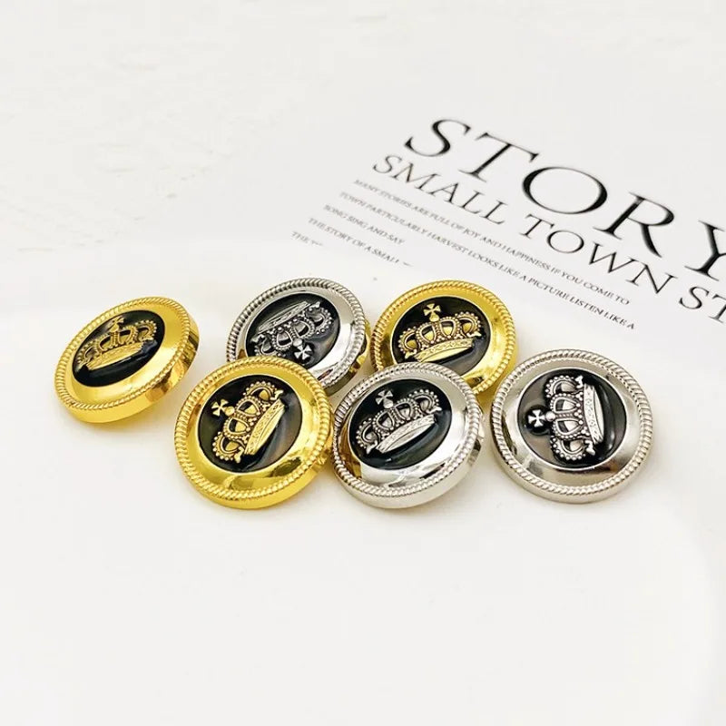 10PCs 15mm 20mm Retro style crown shiny metal button in gold/silver for overcoat clothing blazer jacket sewing clothing buttons