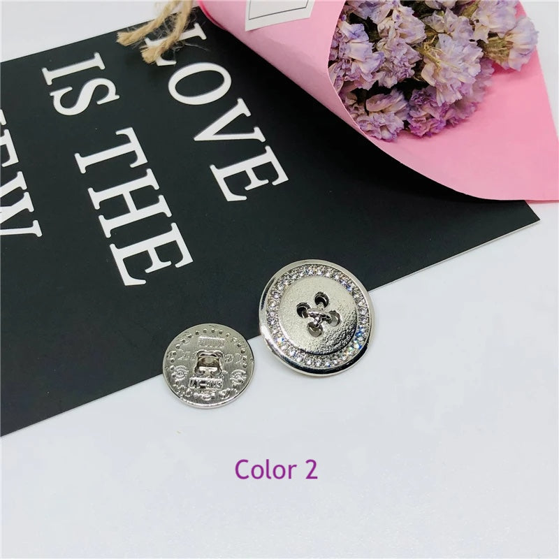 10pcs 15mm 20mm25mm Rhinestone Gold Silver Round Metal Shank Button