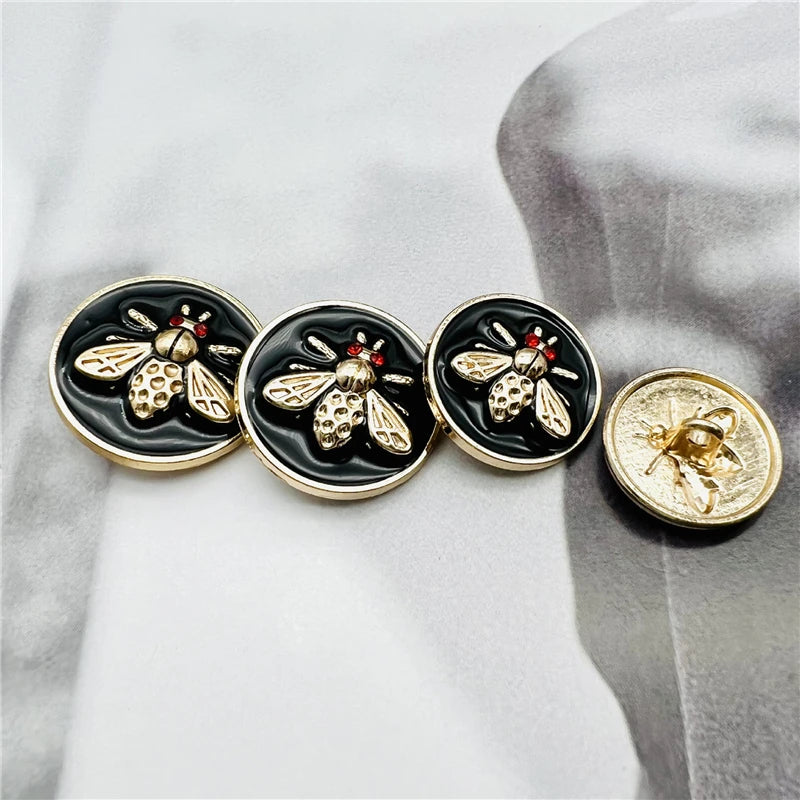 10PCs 20mm 25mm Silver/Gold/Black Bee Design Round Metal Shank Button