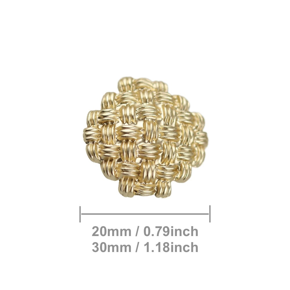 Grid Gold Metal Shank Sewing Button, 20mm-30mm, 10PCs