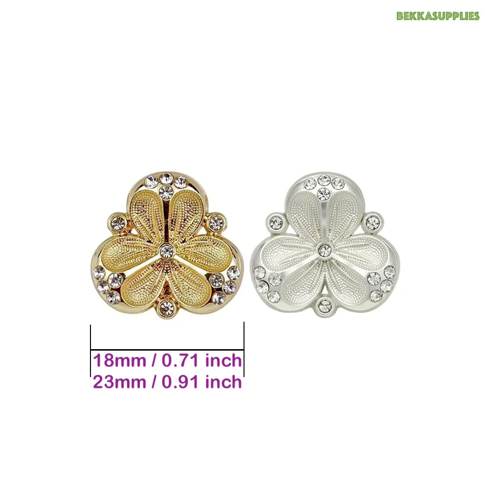 18mm 23mm 10PCs Flower Style Metal Shank Rhinestone Button in Gold or Silver Style
