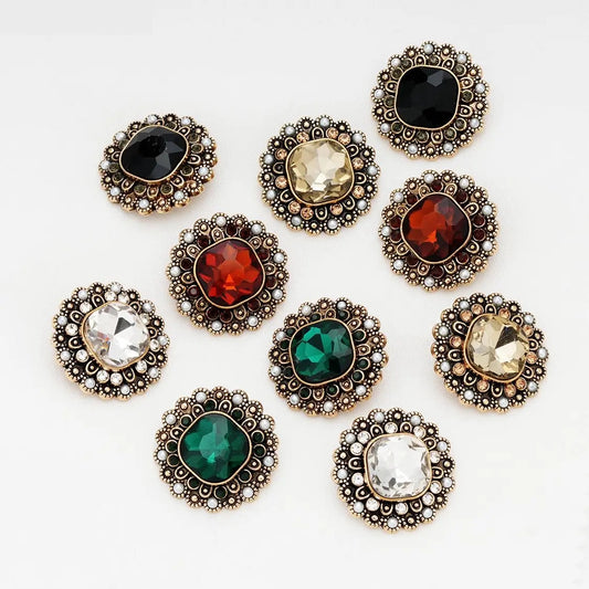 18mm 21mm 5PCs Round Metal Button Shank Type with Rhinestone with Assorted Colours