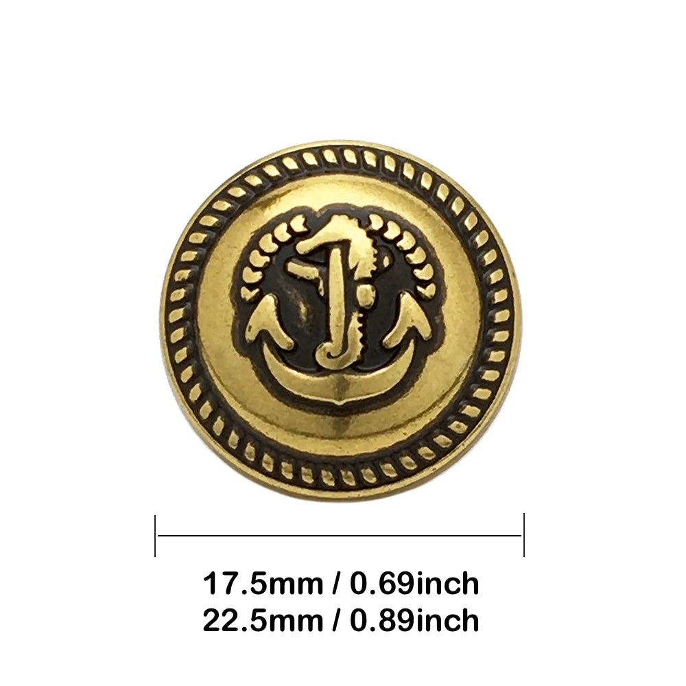 17.5mm 22.5mm Metal Button in Gold and Silver with Anchor Design Shank Style, 10PCs