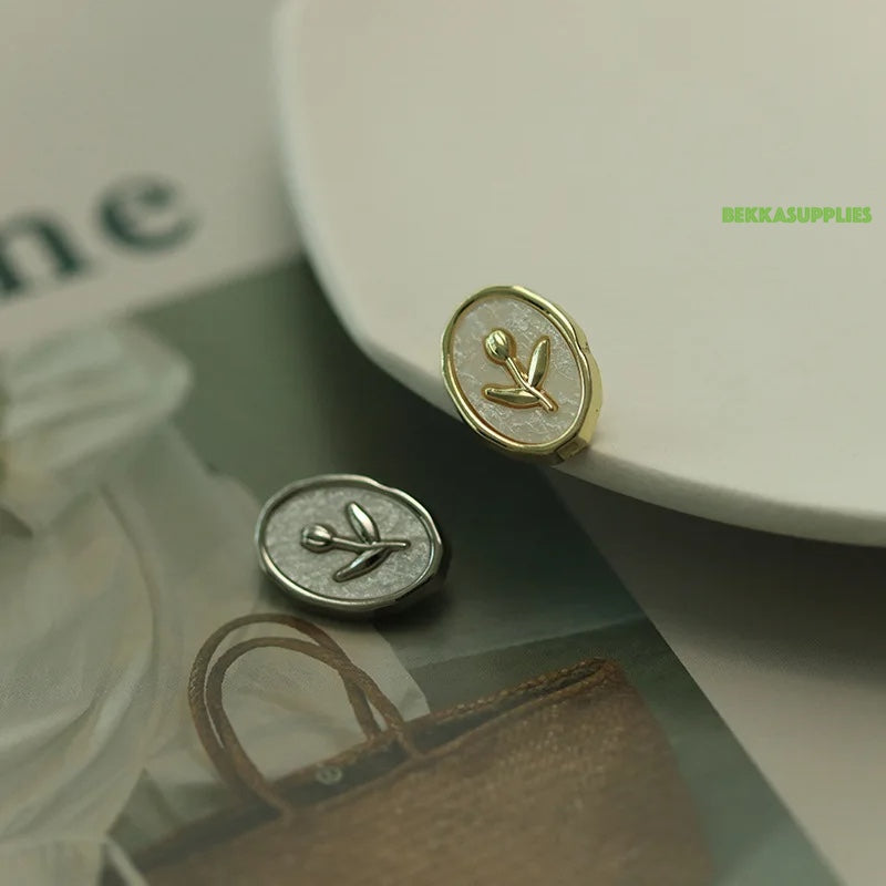 10pcs 18mm/23mm Oval Shape Tulip Flower Design Metal Shank Button