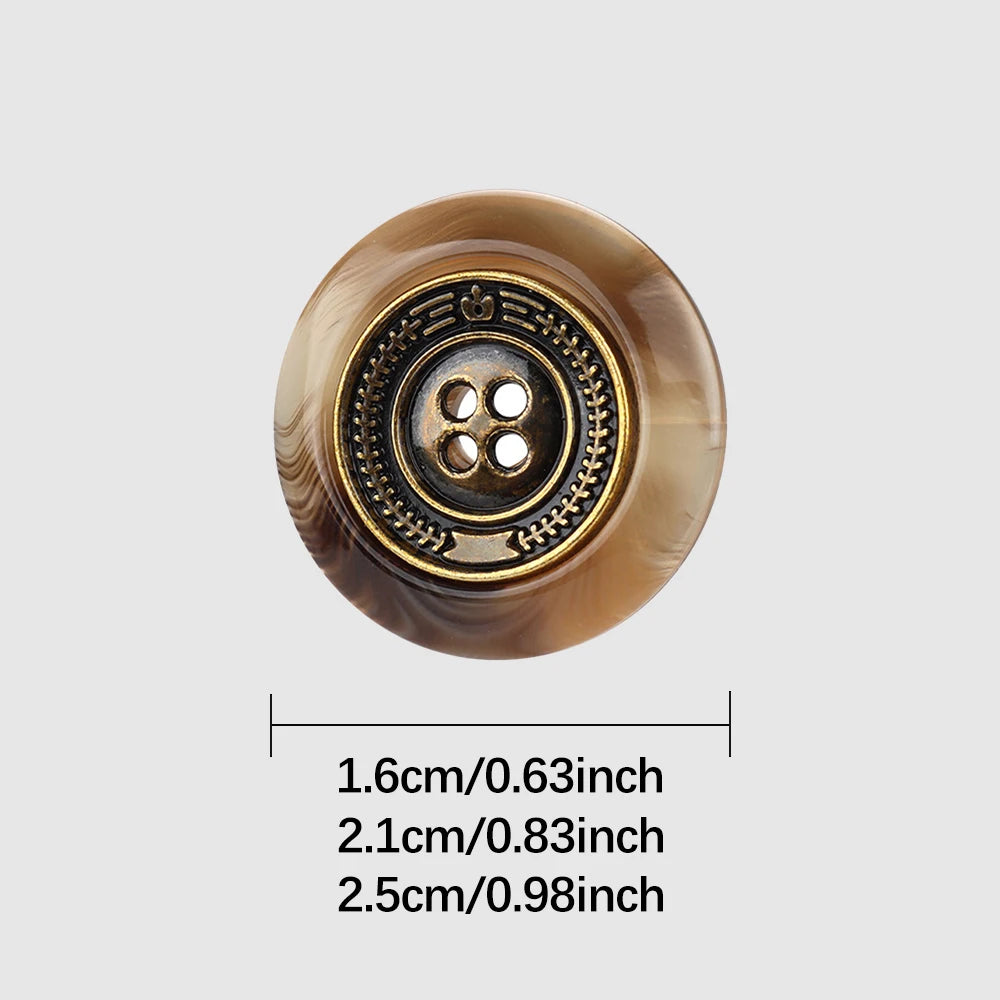 16mm 21mm 25mm 10PCs Resin-Metal Blend Round 4-Hole in Brown or Black or White Style #DIY clothing sewing blazer cardigan jacket coat button