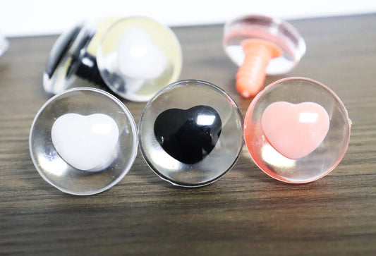 25mm 10Pairs 3D Clear Safety Eyes with Peach/Black/White Pupil Safety Eyes in Heart Shape Eyes & washer #DIY amigurumi plush stuffed making