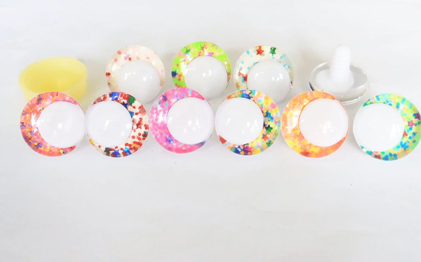 10Pairs Size 14mm-35mm Cartoon 3D Glitter Funny Style Safety Eyes with White Pupil Eyes, Glitter Colour & Washer #DIY amigurumi plush making