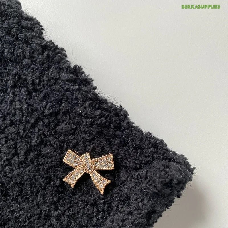 25mm 10Pieces Bow Ribbon Style in Gold and Silver Metal Shank Rhinestone Button