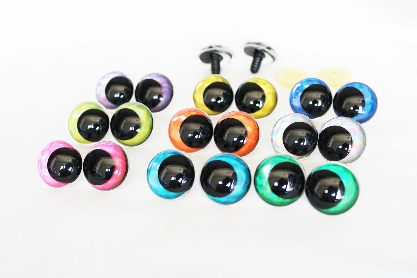 10Pairs Size 14mm 16mm 18mm 23mm 28mm Cartoon Round Glitter Funny Safety Eyes with Glitter Colour and Washer #side way eyes #DIY animal plush stuffed amigurumi making