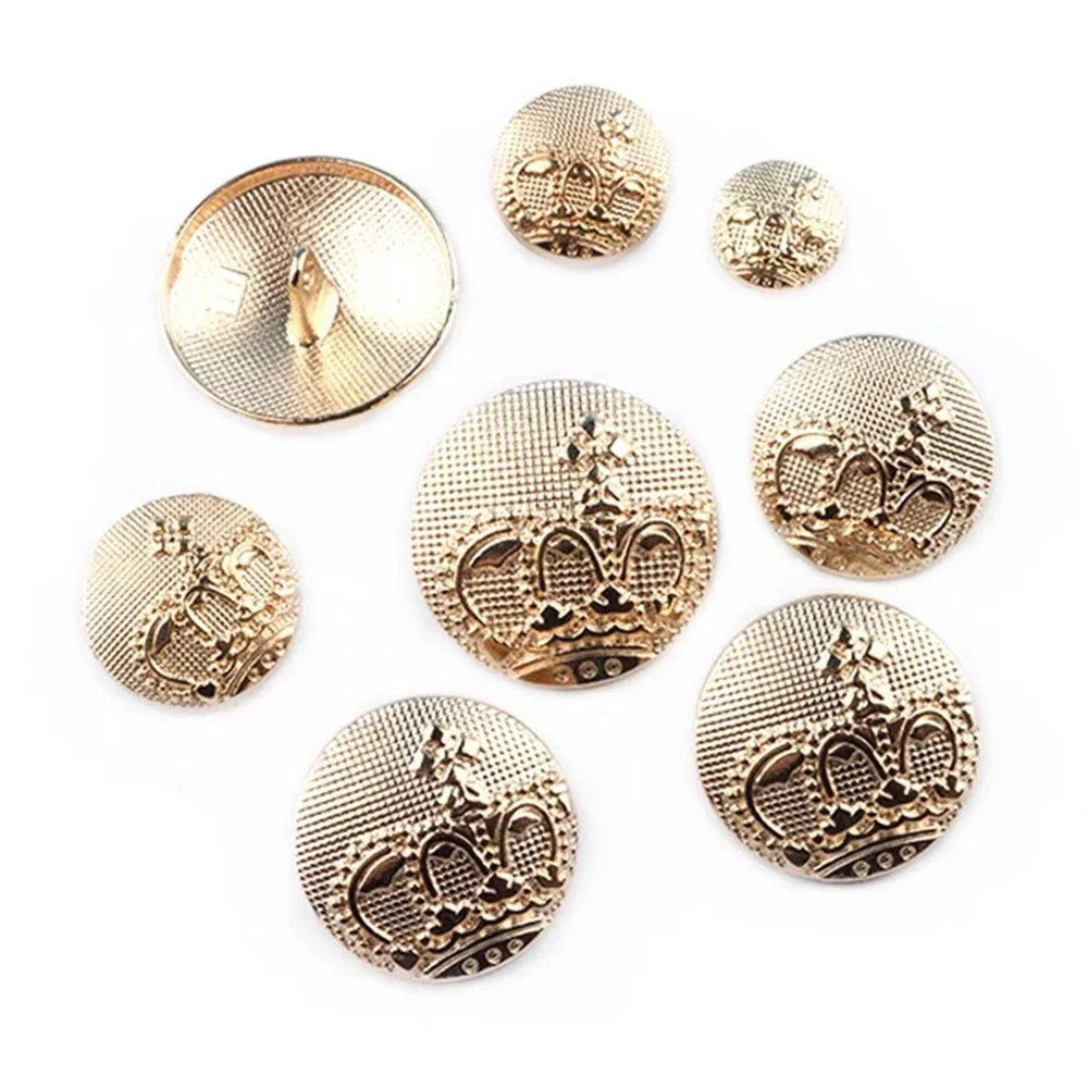 10PCs 11.5mm 15mm 20mm 25mm Gold Crown Design Metal Shank Button #DIY sewing clothing overcoat leather crochet craft button