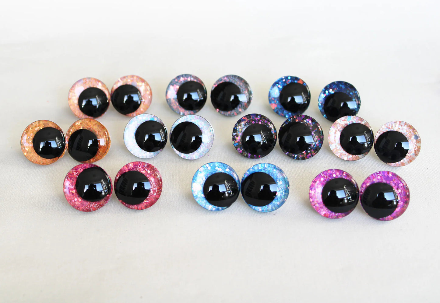 10Pairs Size 12-14-16-18-20-25-30-35-40mm Cartoon 3D Glitter Plush Funny Toy Safety Eyes with glitter colour & washer #DIY amigurmi plush