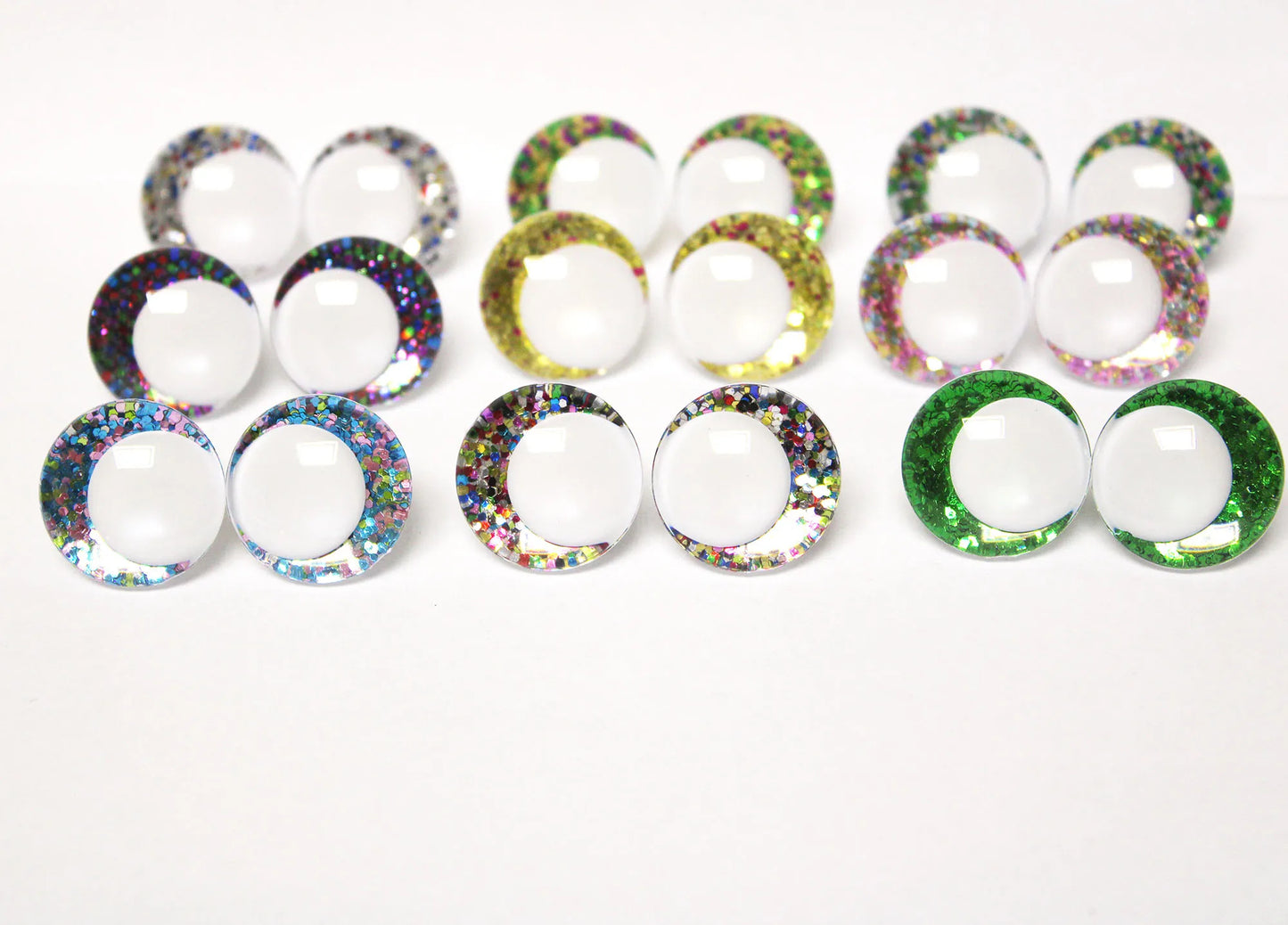 10Pairs Size 14-16-18-20-25-30-35mm Cartoon 3D Round Glitter Plush Funny Toy Safety Eyes with White Pupil Eyes with Glitter Colour and Washer #DIY amigurumi stuffed making