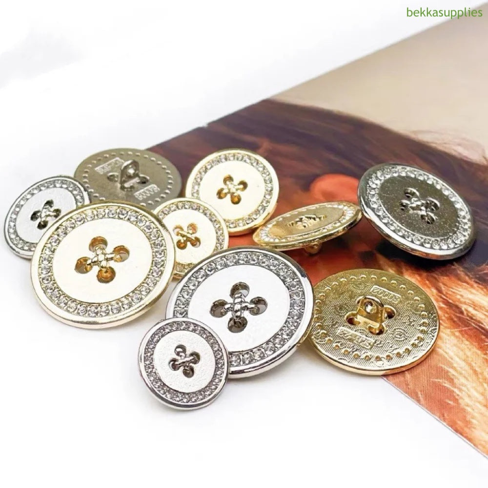 10pcs 15mm 20mm25mm Rhinestone Gold Silver Round Metal Shank Button