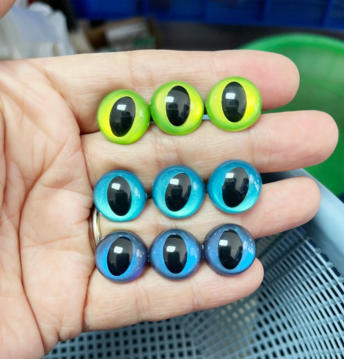 60PCs Size 7.5/9/10.5/12/13.5/15/16.5/18/21/24mm Colour Cat Safety Eyes with Painted Eyes with smooth stem & metal washer #amigurumi plush making