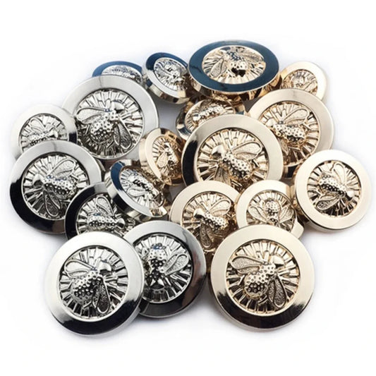 10PCs 15mm 20mm 25mm Gold Metal Button Silver Metal Round Shank Button in Bee Design