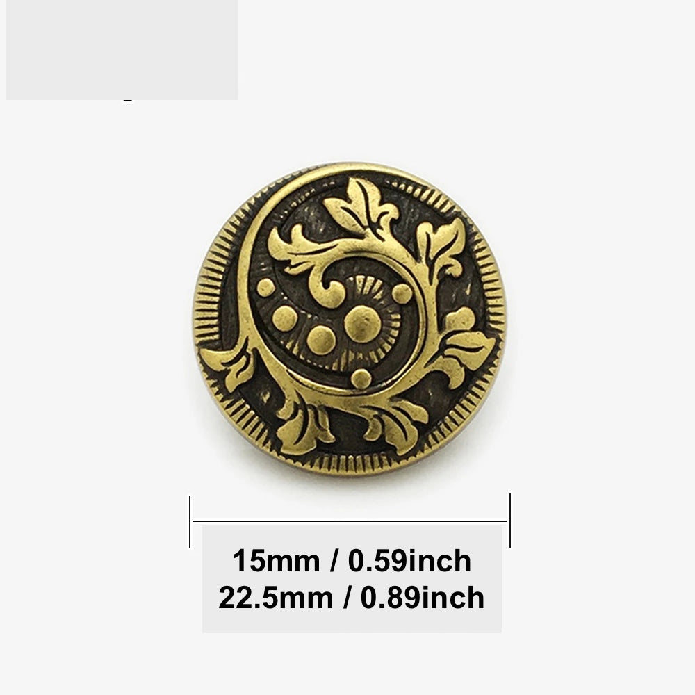 10PCs 15mm 22.5mm Round Metal Shank Button with Floral Design in Bronze or Gold Style Buttons