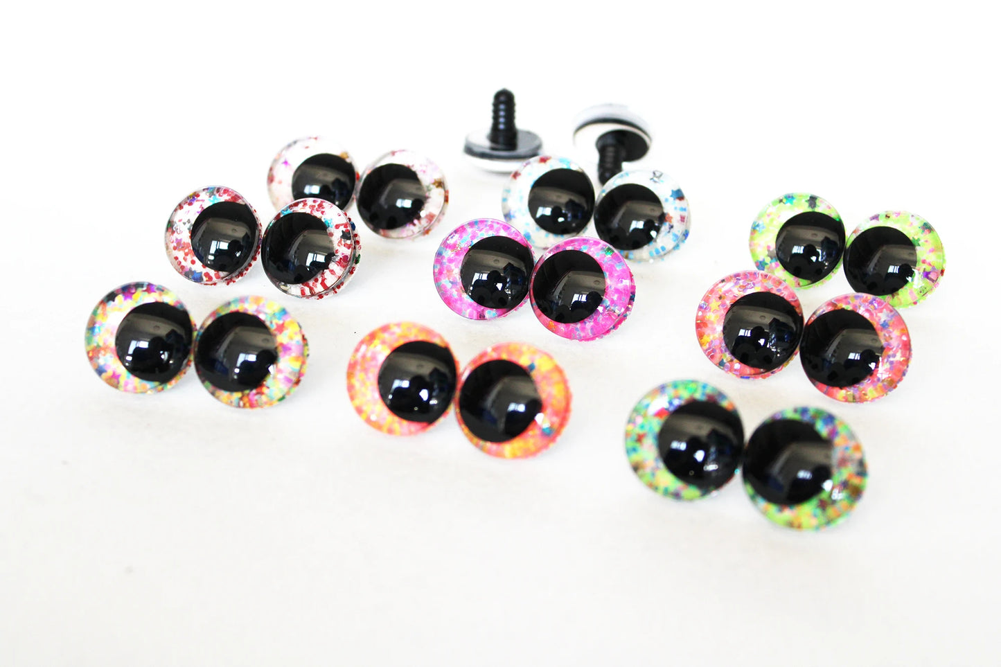 10Pairs Size 12-14-16-18-20-25-30-35-40mm Cartoon 3D Glitter Plush Funny Safety Eyes with Washer and Glitter Colour #DIY plush amigurumi toy making