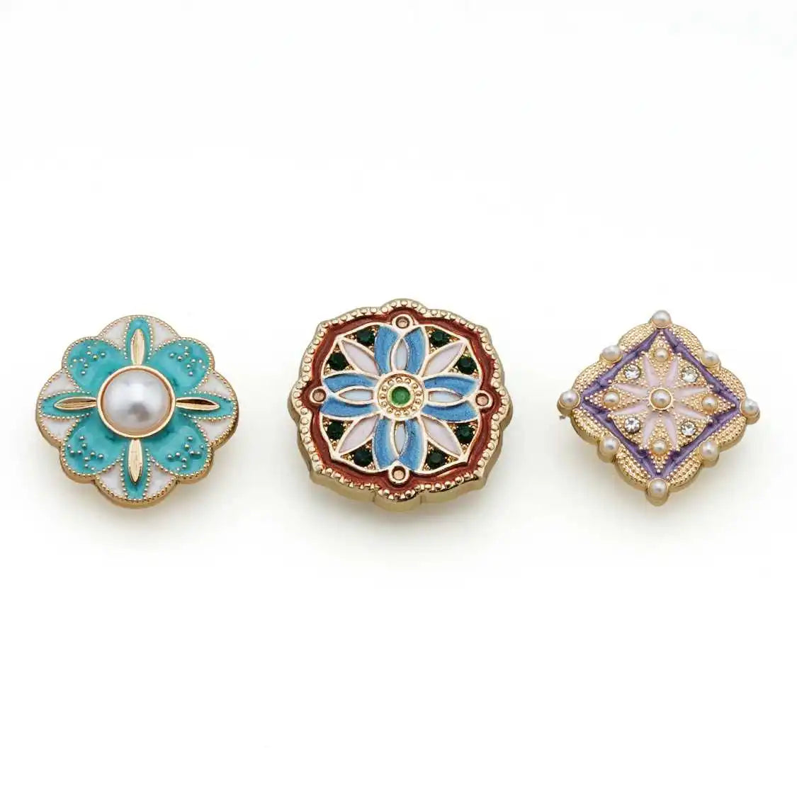 18mm 20mm 5PCs Enamel Metal Button Gold Plating with Colourful Pattern Shank Style