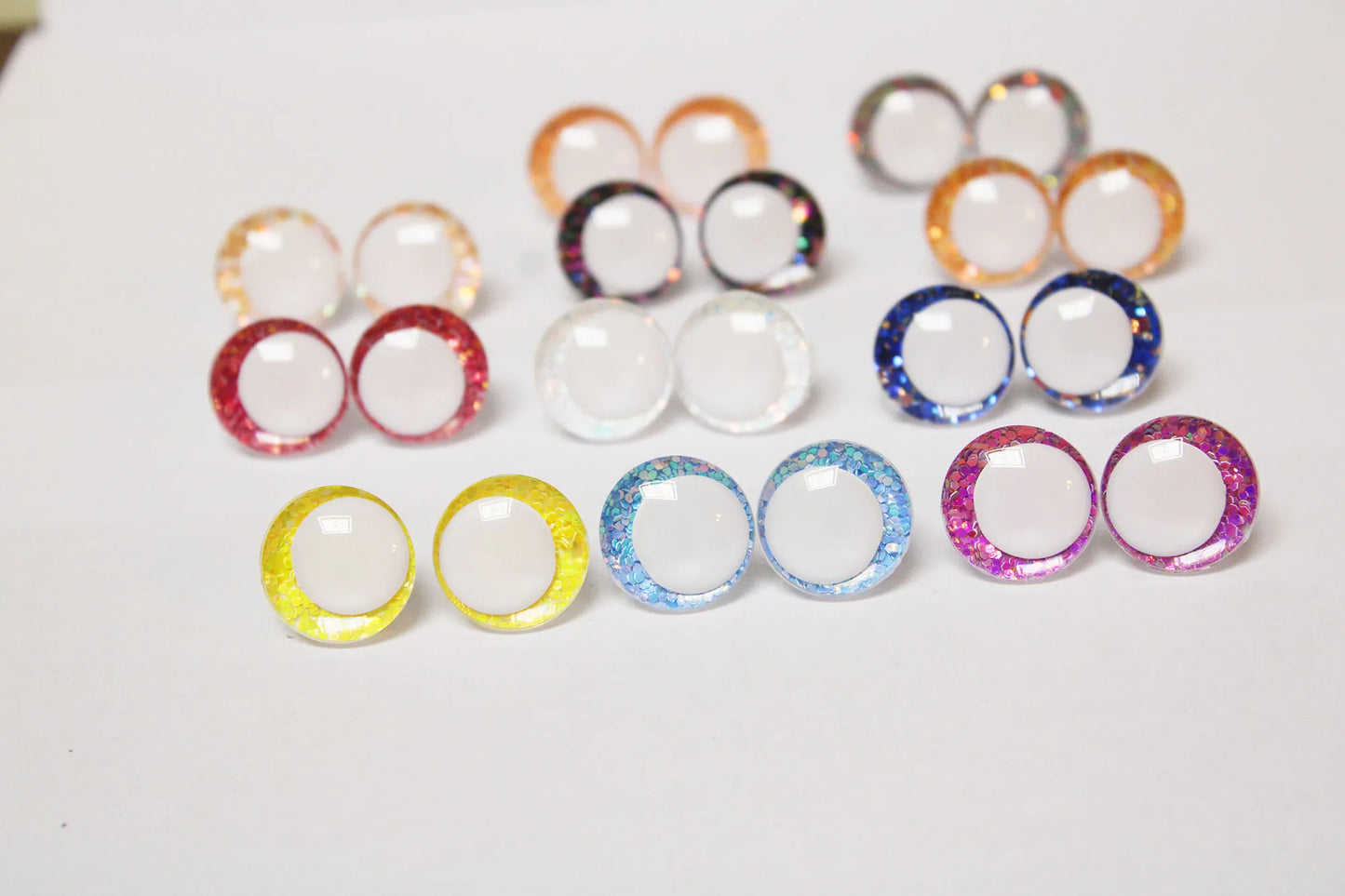 10Pairs Size 14-16-18-20-25-30-35mm Cartoon 3D Round Glitter Plush Funny Toy Safety Eyes with White Pupil Eyes and Glitter Colour and Washer #DIY amigurumi stuffed making