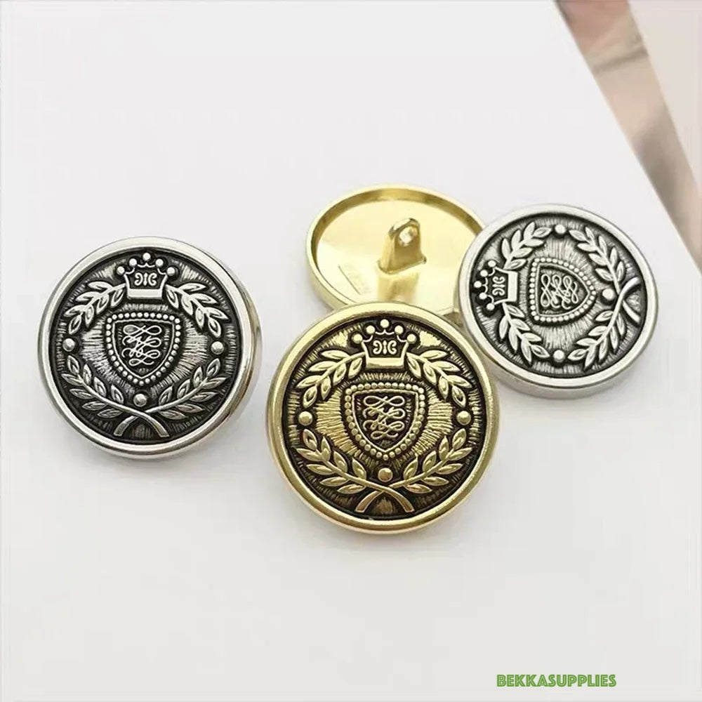 10PCs 15mm 18mm 20mm 23mm Vintage Round Metal Shank Button in Gold or Silver Style