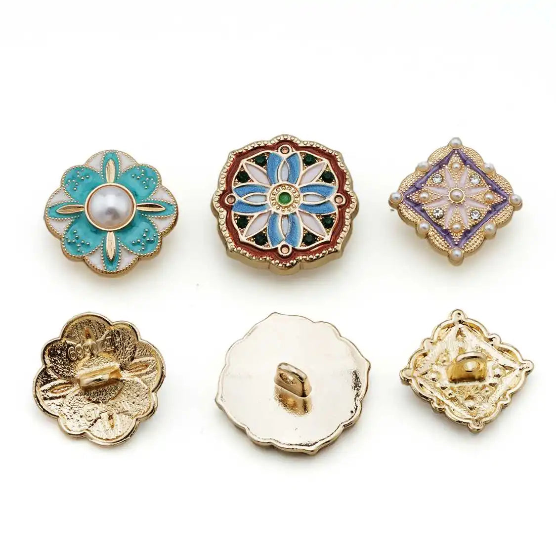 18mm 20mm 5PCs Enamel Metal Button Gold Plating with Colourful Pattern Shank Style