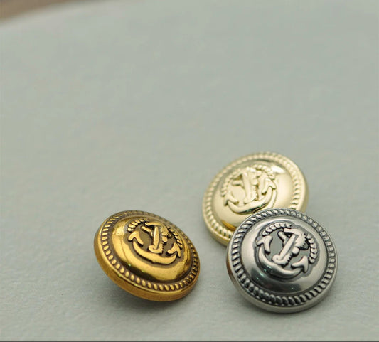 17.5mm 22.5mm Metal Button in Gold and Silver with Anchor Design Shank Style, 10PCs