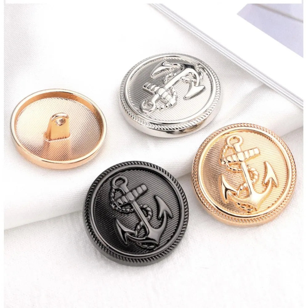 15mm 20mm 25mm 10PCs - Round Metal Button with Anchor Design in Black Silver Gold Shank Button