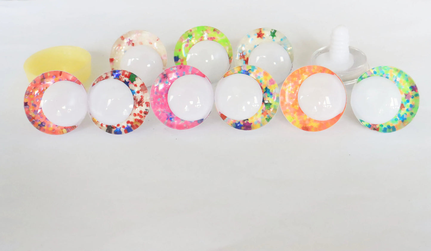 10Pairs Size 14mm-35mm Cartoon 3D Glitter Funny Style Safety Eyes with White Pupil Eyes, Glitter Colour & Washer #DIY amigurumi plush making