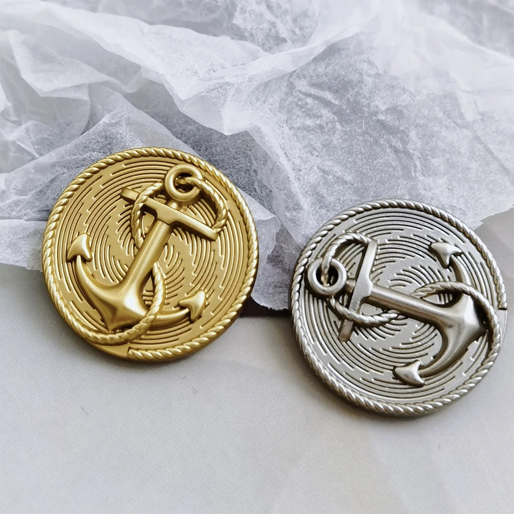 18mm 23mm 10PCs Metal Button in Gold and Silver with Anchor Design Shank Style Button