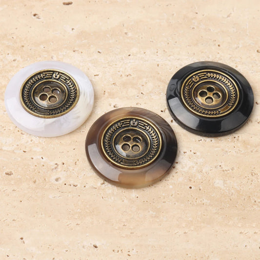 16mm 21mm 25mm 10PCs Resin-Metal Blend Round 4-Hole in Brown or Black or White Style #DIY clothing sewing blazer cardigan jacket coat button