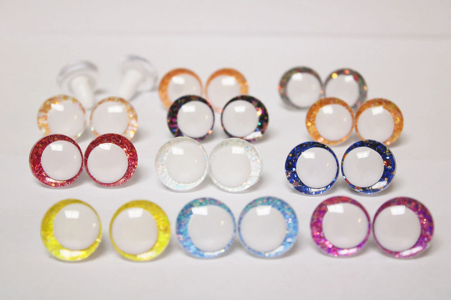 10Pairs Size 14-16-18-20-25-30-35mm Cartoon 3D Round Glitter Plush Funny Toy Safety Eyes with White Pupil Eyes and Glitter Colour and Washer #DIY amigurumi stuffed making