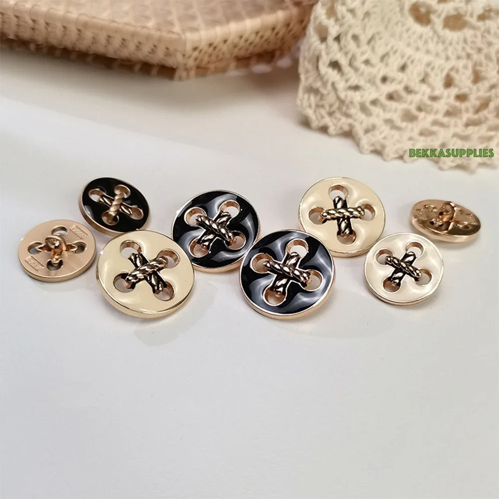 18mm 25mm 10PCs Round Metal Fashion Shank Button with Hollow Cross Design in Black Gold/Cream Gold