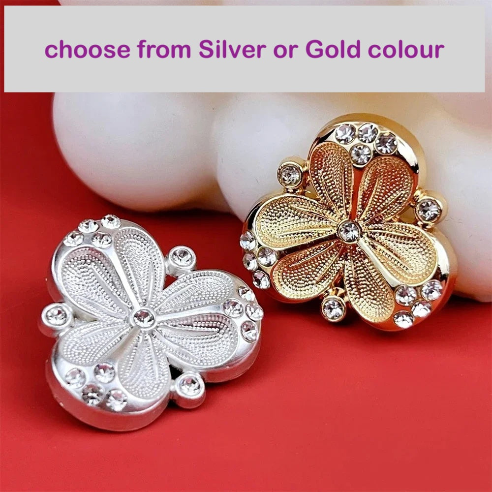 18mm 23mm 10PCs Flower Style Metal Shank Rhinestone Button in Gold or Silver Style