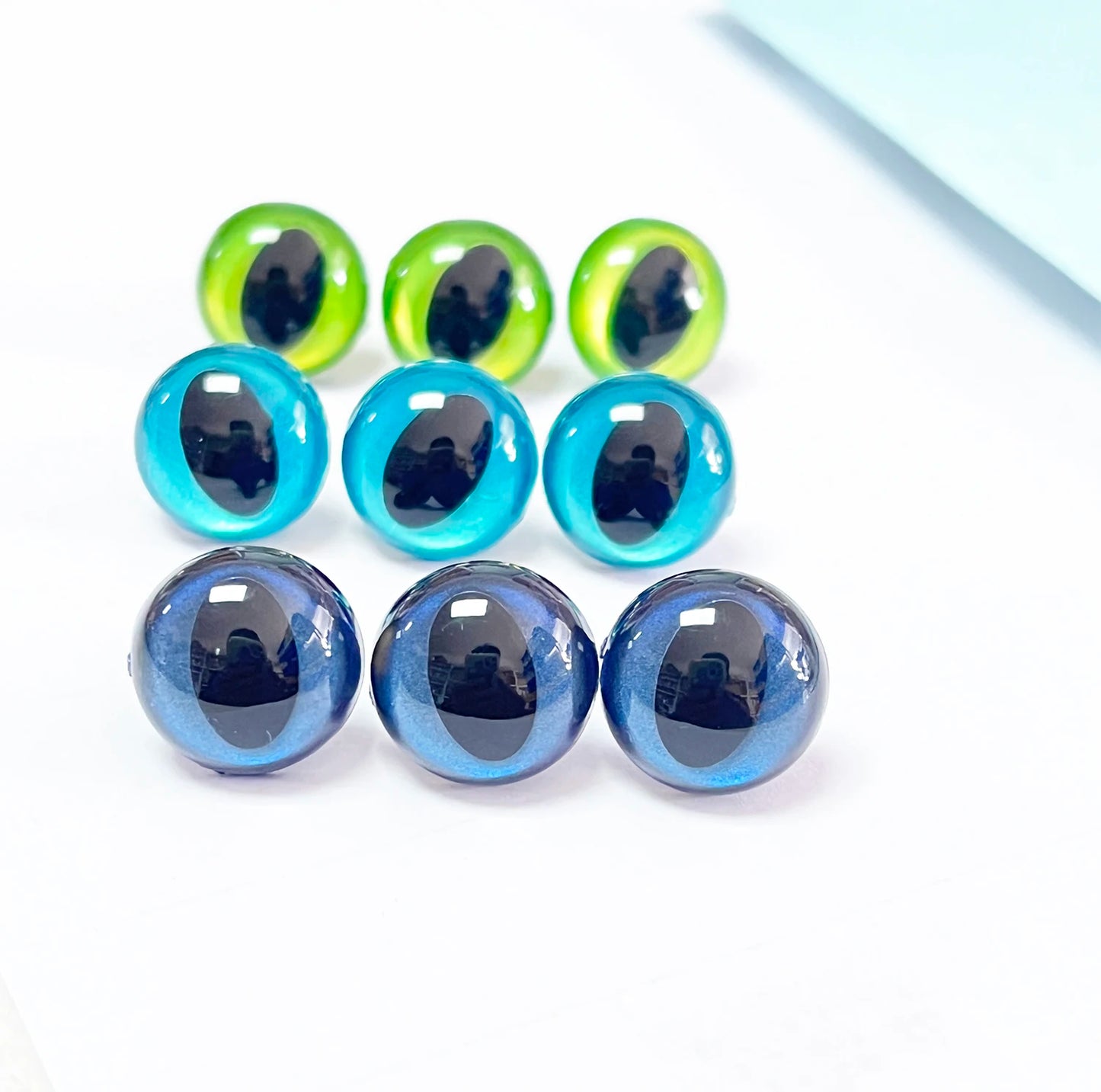60PCs Size 7.5/9/10.5/12/13.5/15/16.5/18/21/24mm Colour Cat Safety Eyes with Painted Eyes with smooth stem & metal washer #amigurumi plush making